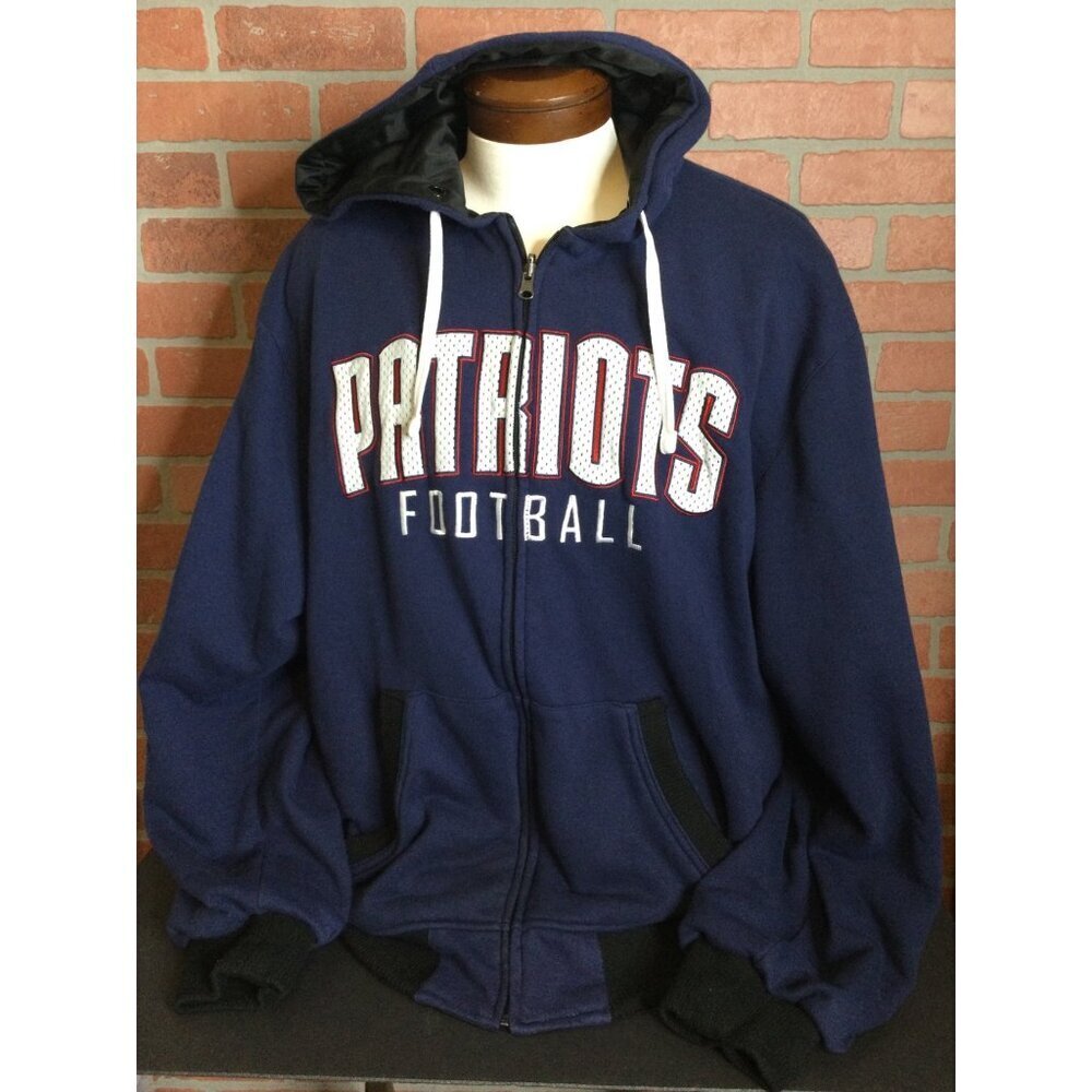 NFL Men's Patriots Sweatshirt Hoodie Reversible Graphic Print Blue Black 3XL